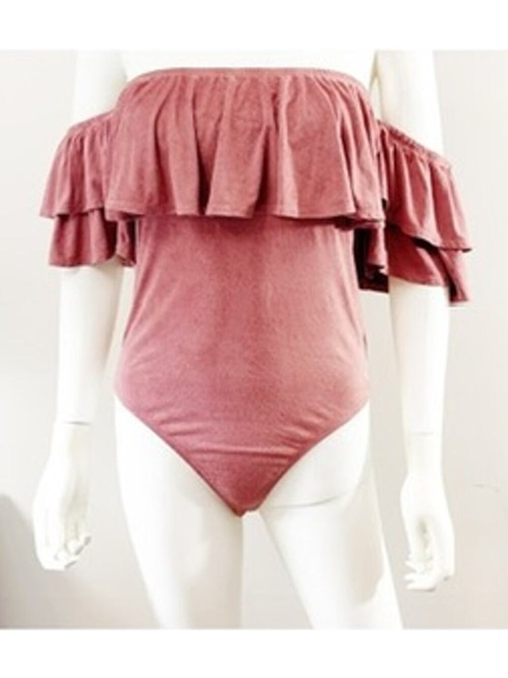 Charlotte Russe Pink Off-the-Shoulder Suede-Like Bodysuit - Size M